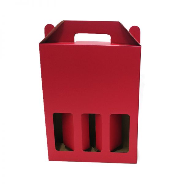 Red Matt 3 Bottle Window Wine Box  