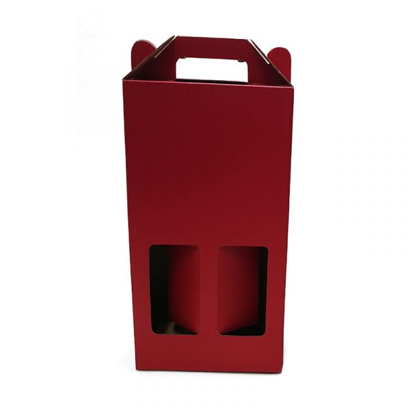 Brown Corrugated 2 Bottle Window Wine Box 