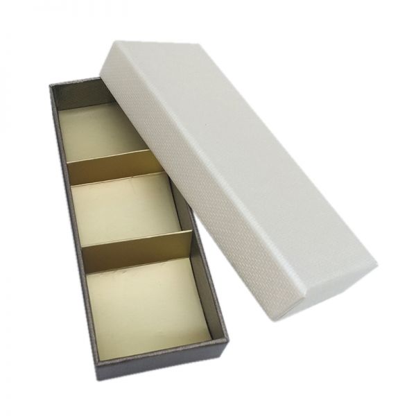 Beige and Bronze Texture Top and Bottom Rigid Box with 3pc Partition Gold Divider 