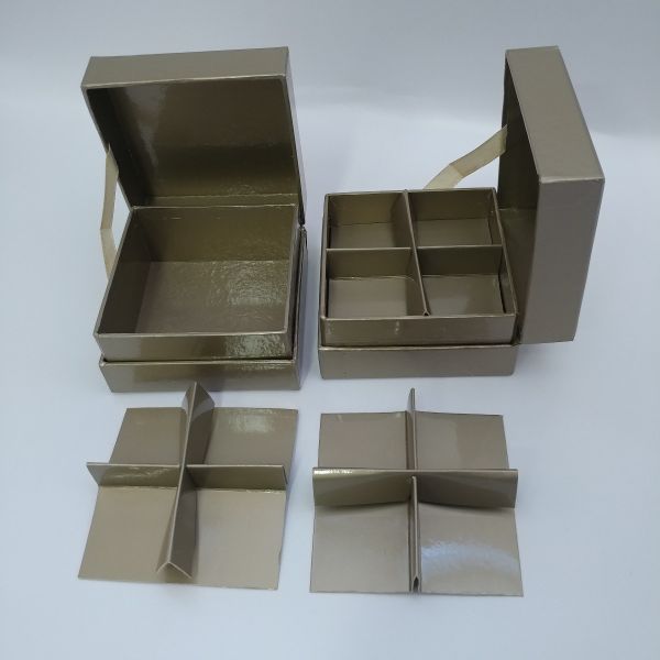 Glossy Gold Bookstyle Rigid Box with 4pc or 8 Partition Divider 