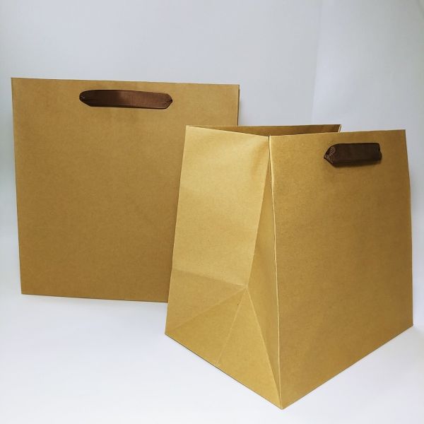 Big Base Brown Kraft Ribbon Handles Bag (100pcs) 