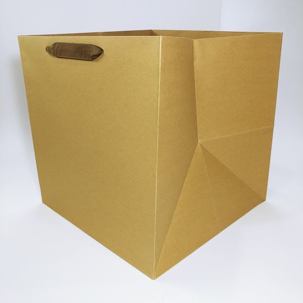 Big Base Brown Kraft Ribbon Handles Bag (100pcs) 