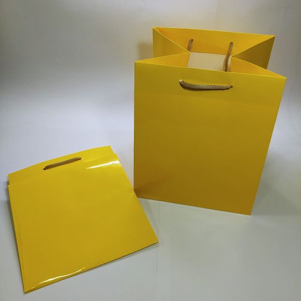 Big Base Yellow Paper Bag with Rope Handles