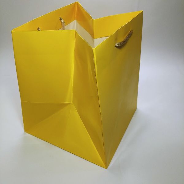 Big Base Yellow Paper Bag with Rope Handles
