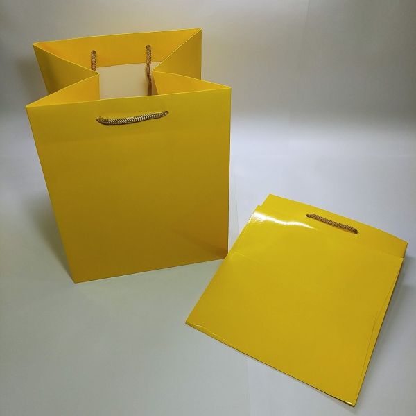 Big Base Yellow Paper Bag with Rope Handles