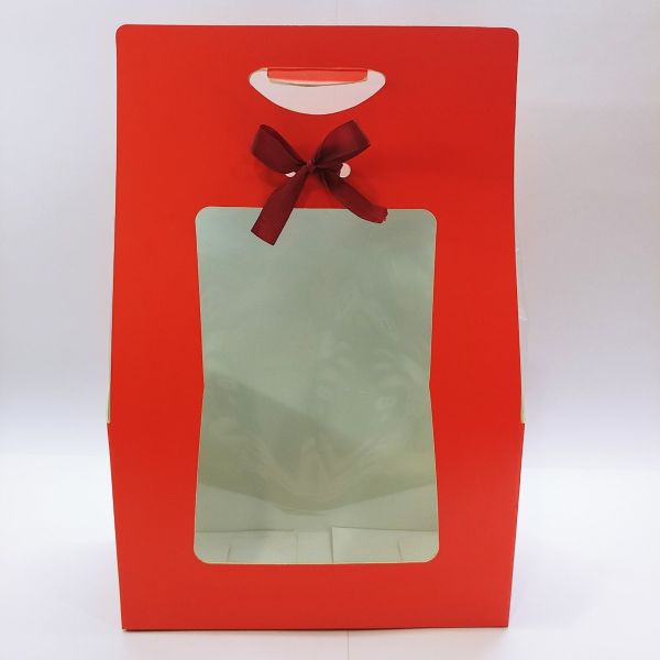 Red Matt Gift Box with Die Cut Handles & PVC Window 