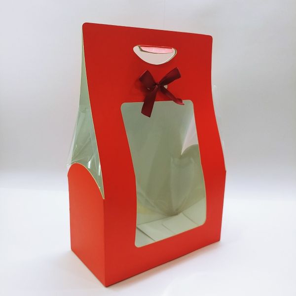 Maroon Red Matt Gift Box with Die Cut Handles & PVC Window 