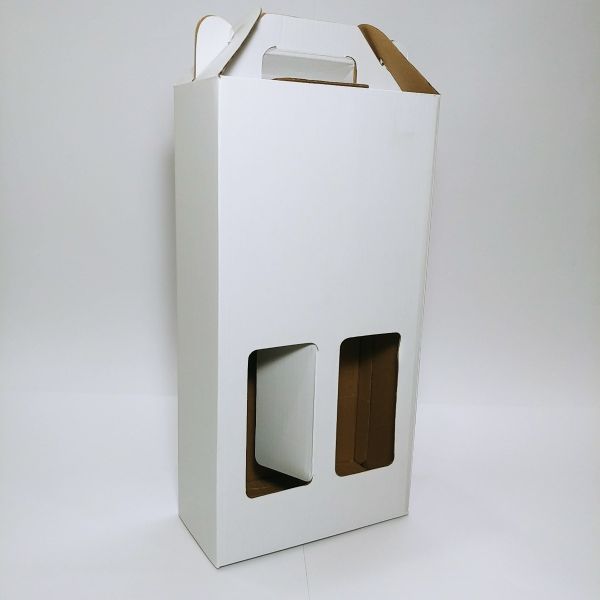 Brown Corrugated 2 Bottle Window Wine Box 