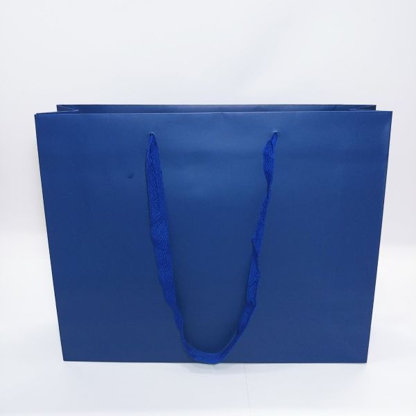 Blue Matt Paper Bag with Long Ribbon Handles 