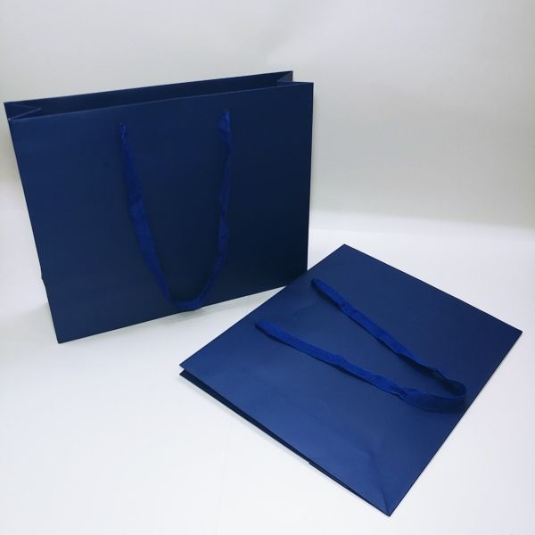Blue Matt Paper Bag with Long Ribbon Handles 