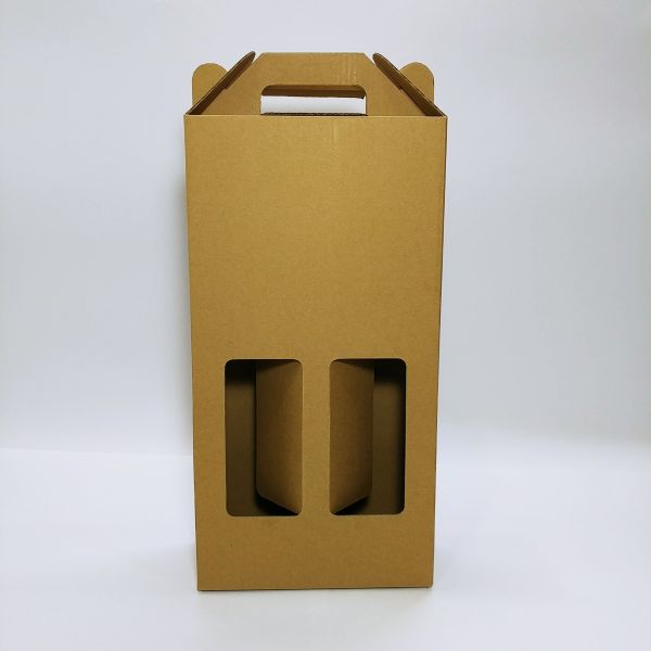 Brown Corrugated 2 Bottle Window Wine Box 