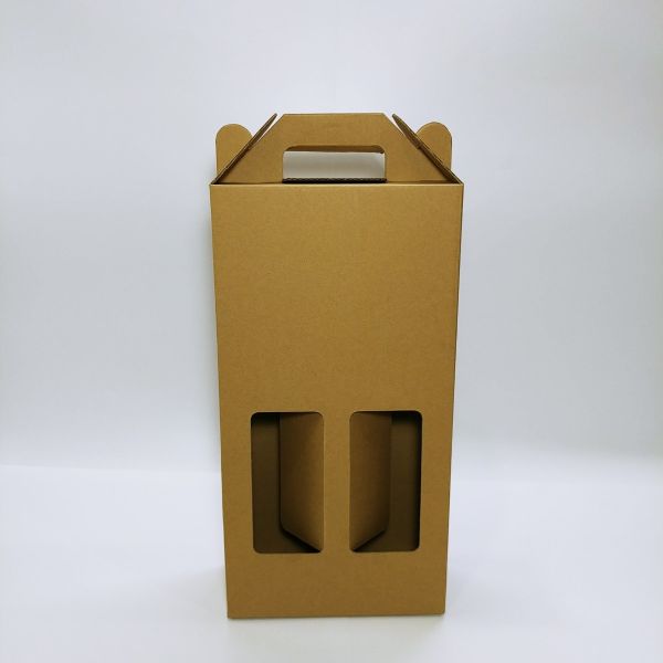 Brown Corrugated 2 Bottle Window Wine Box 