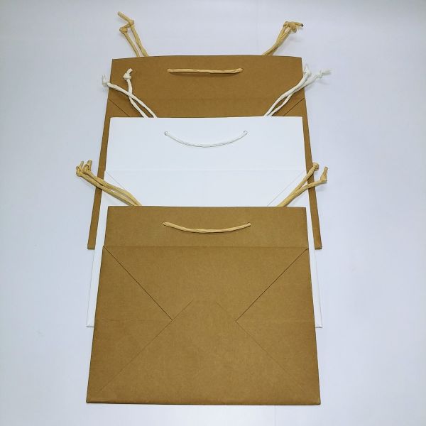 Big Base White Kraft Bag with Paper Twisted Handles and Baseboard