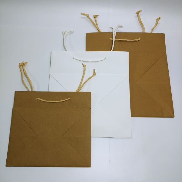 Big Base White Kraft Bag with Paper Twisted Handles and Baseboard