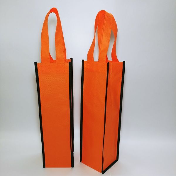 Orange/Black Non Woven Single Wine Bag 