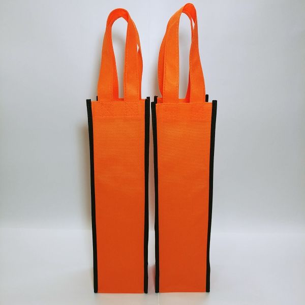 Orange/Black Non Woven Single Wine Bag 
