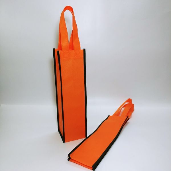 Orange/Black Non Woven Single Wine Bag 