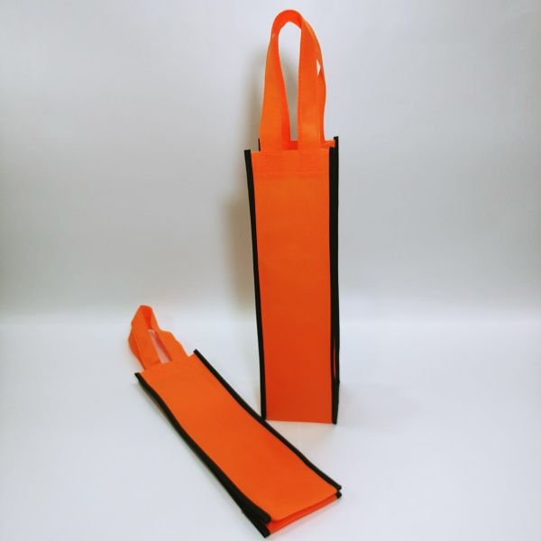 Orange/Black Non Woven Single Wine Bag 
