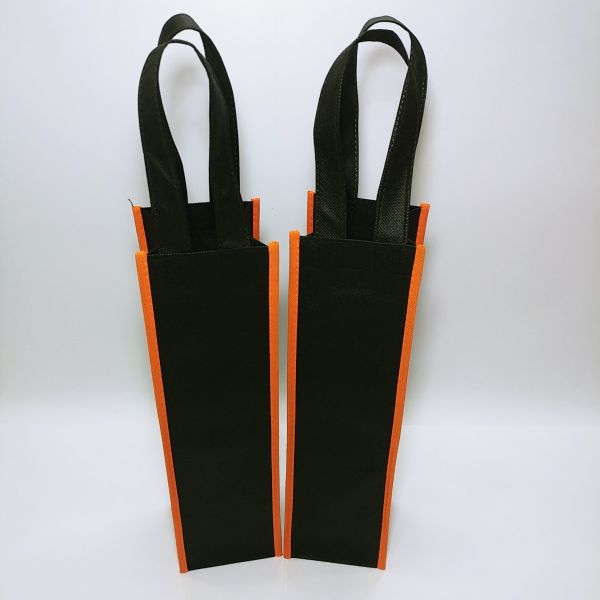 Black/Orange Non Woven Single Wine Bag