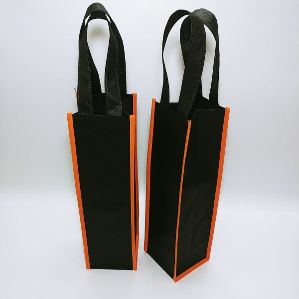 Black/Orange Non Woven Single Wine Bag
