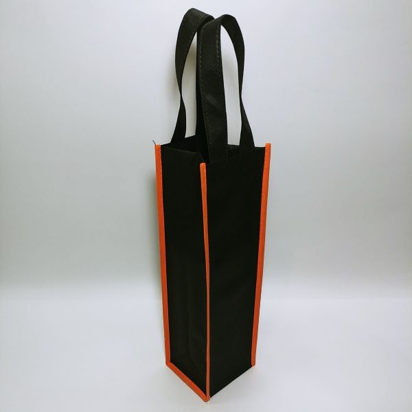 Black/Orange Non Woven Single Wine Bag