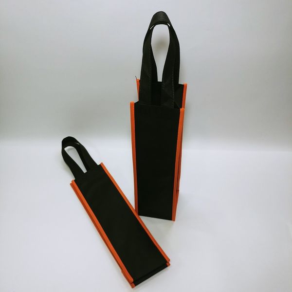 Black/Orange Non Woven Single Wine Bag