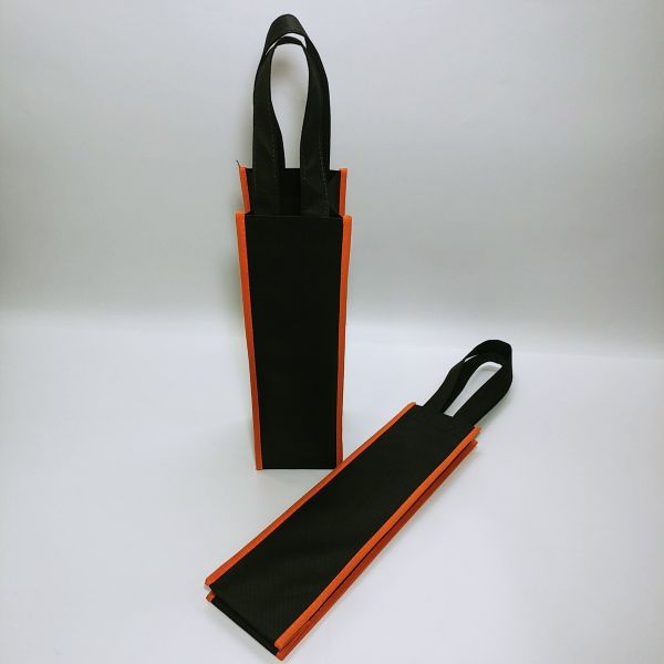 Black/Orange Non Woven Single Wine Bag