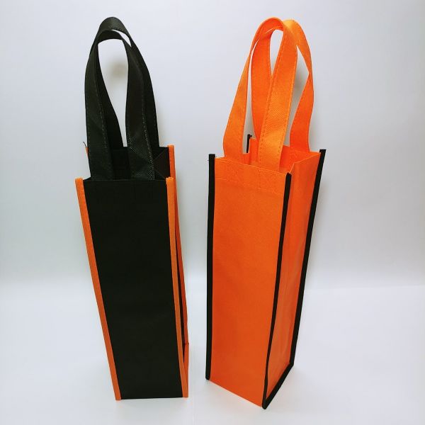 Orange/Black Non Woven Single Wine Bag 