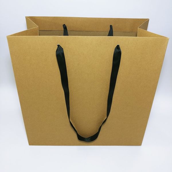 Big Base Brown Kraft Long Ribbon Handles Bag (X-Large)