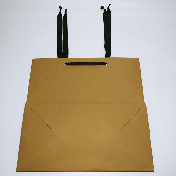 Big Base Brown Kraft Long Ribbon Handles Bag (X-Large)