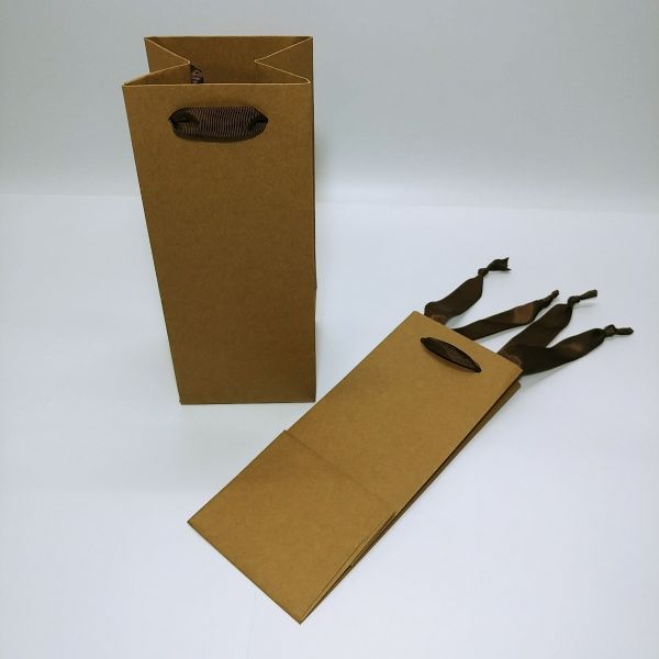 Brown Kraft Ribbon Handles Bag - Small