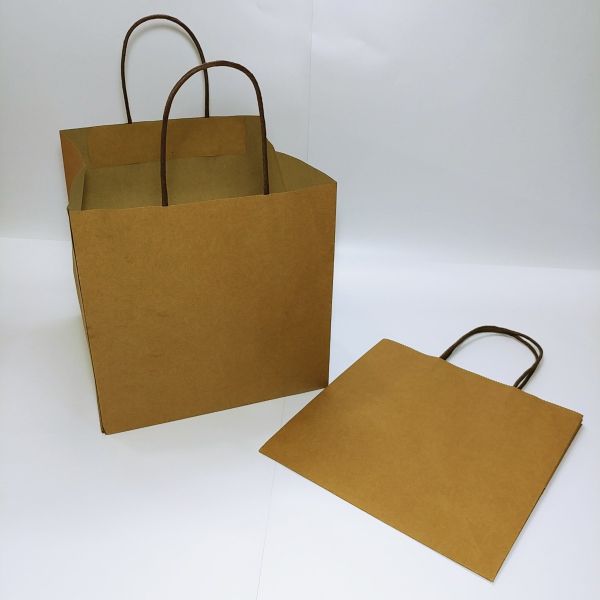 Big Base Brown Kraft Paper Twisted Handles Bag with Baseboard - Large