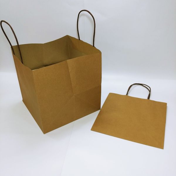 Big Base Brown Kraft Paper Twisted Handles Bag with Baseboard - Large