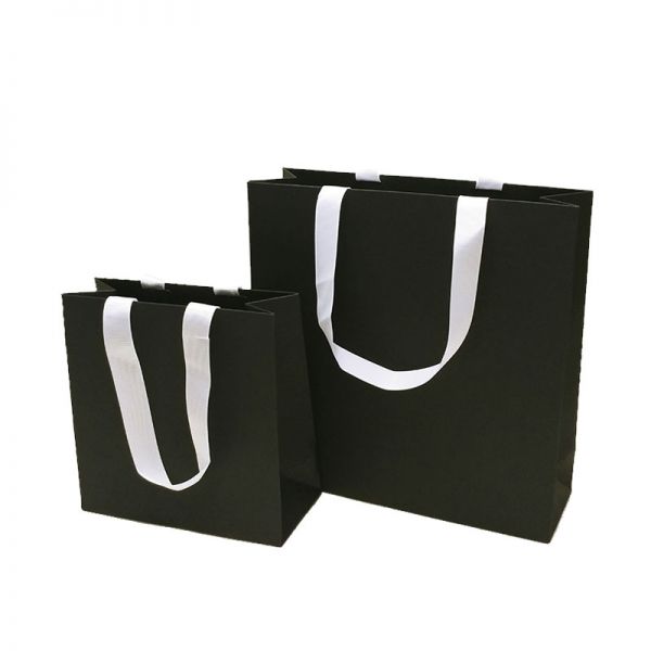 Black Card With White Ribbon Handles Bag