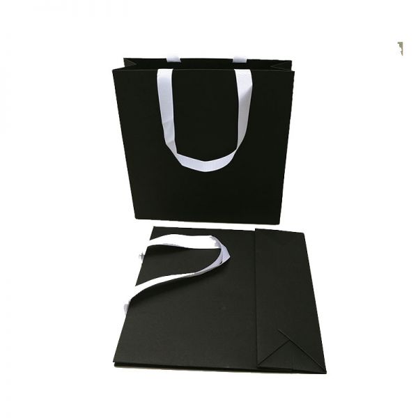 Black Card With White Ribbon Handles Bag