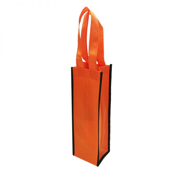 Orange/Black Non Woven Single Wine Bag 