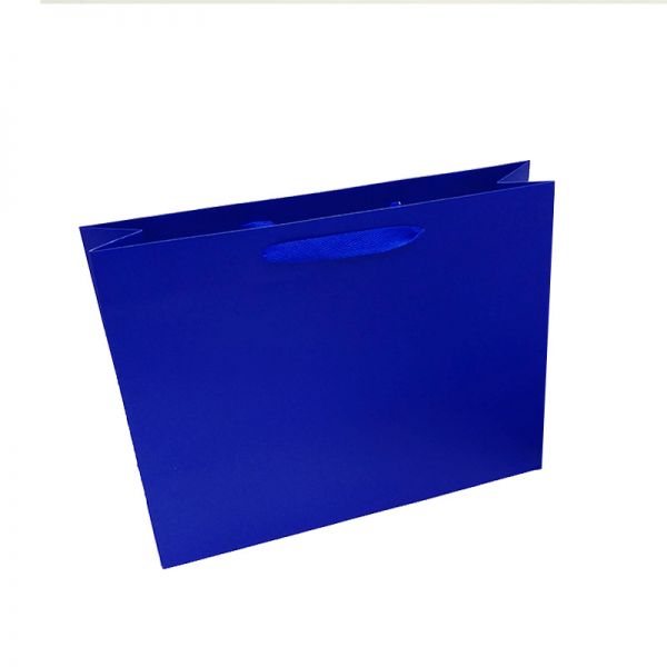 Blue Matt Paper Bag with Long Ribbon Handles 