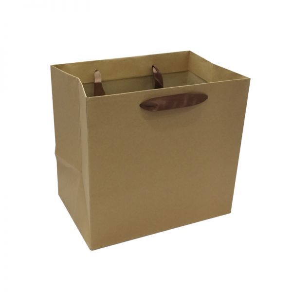 Big Base Brown Kraft Ribbon Handles Bag (100pcs) 
