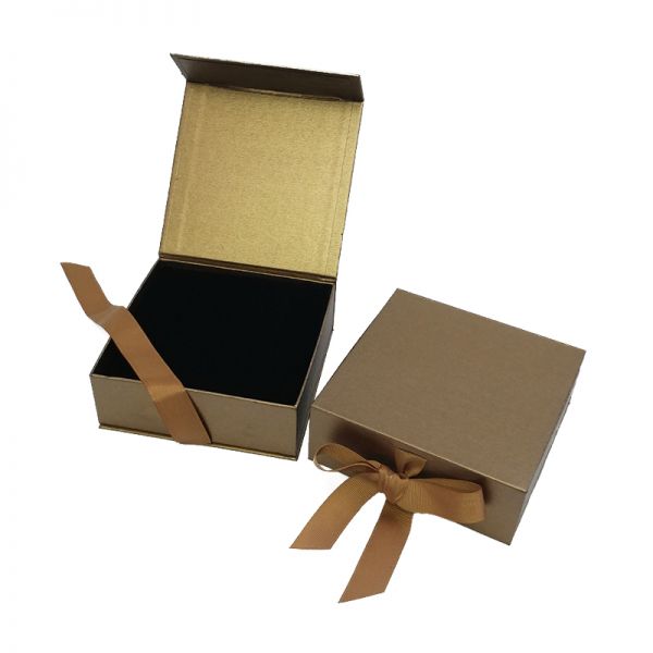 Gold Bookstyle Magnetic Rigid Box with Ribbons 