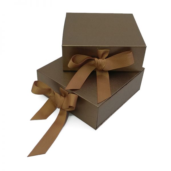 Gold Bookstyle Magnetic Rigid Box with Ribbons 