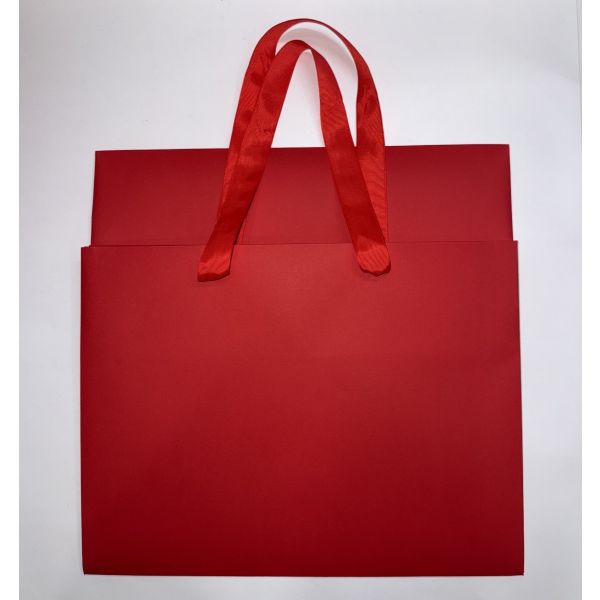 Red Card Big Square Base Bag with Ribbon Handles[XXLarge]