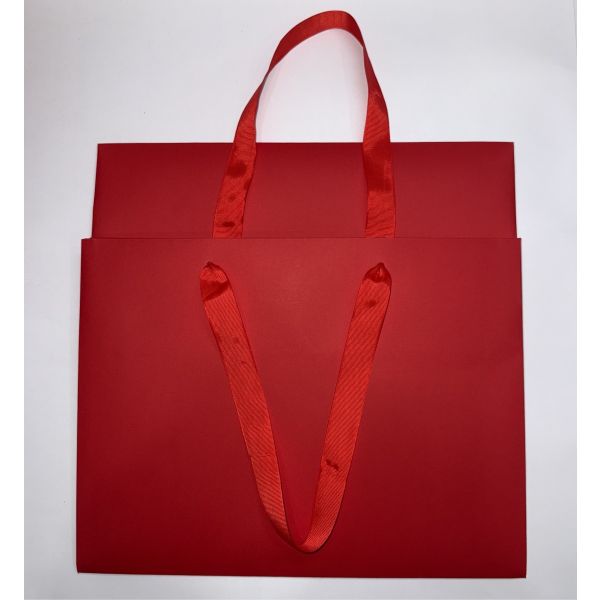 Red Card Big Square Base Bag with Ribbon Handles[XXLarge]