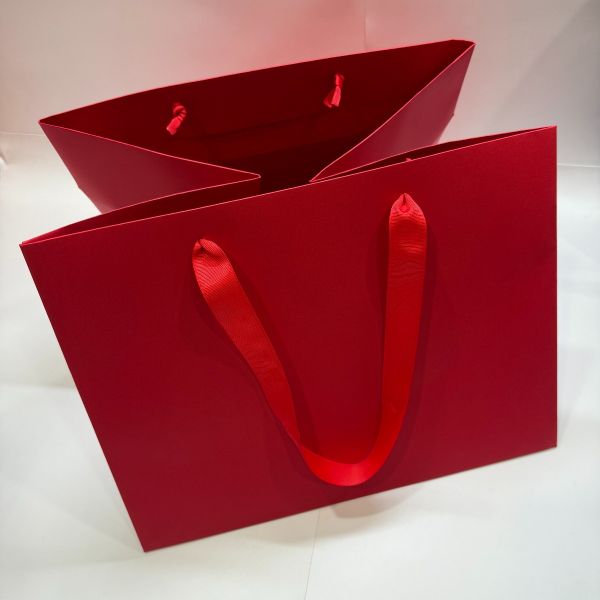 Red Card Big Square Base Bag with Ribbon Handles[XXLarge]