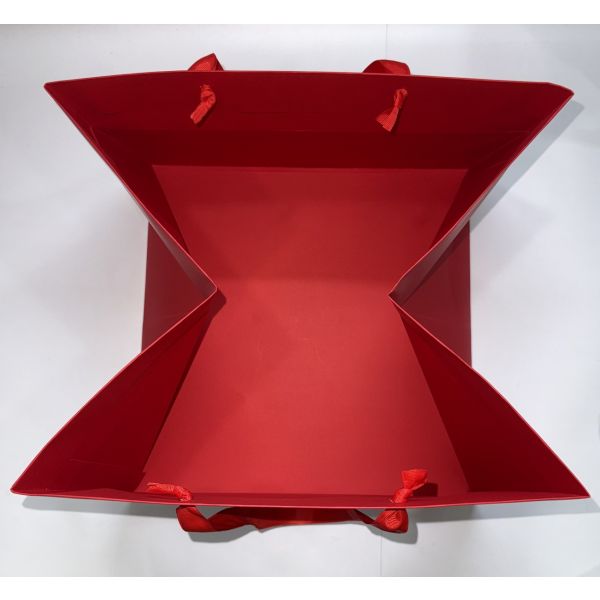 Red Card Big Square Base Bag with Ribbon Handles[XXLarge]