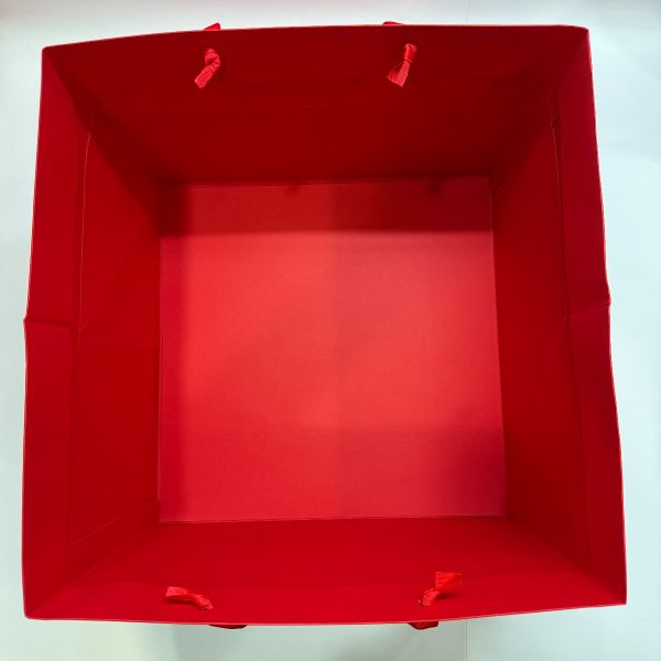 Red Card Big Square Base Bag with Ribbon Handles[XXLarge]
