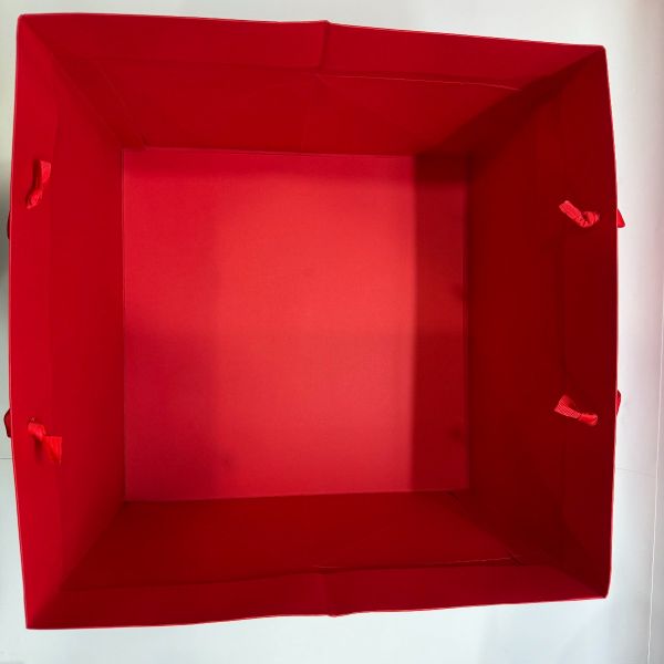 Red Card Big Square Base Bag with Ribbon Handles[XXLarge]