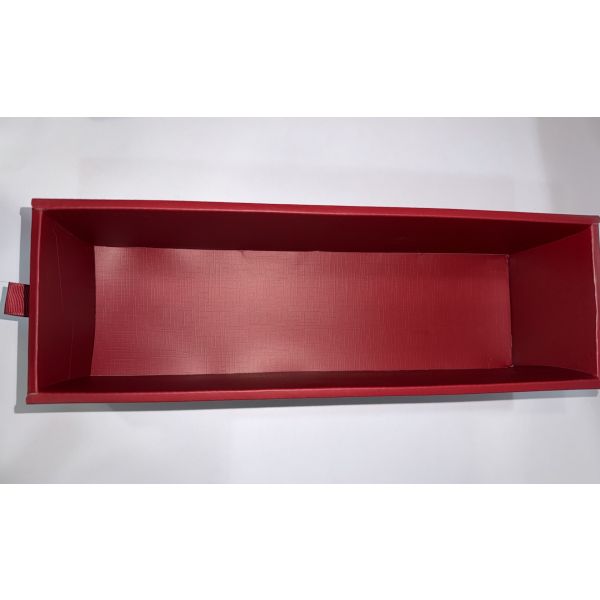 Matt Black and Red Texture Single Wine  Drawer Box  with Ribbon Handles 