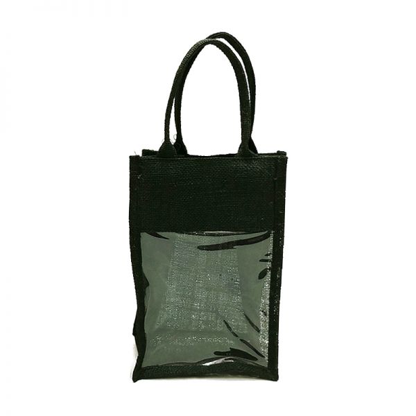 Black Jute Bag with PVC Window - Medium