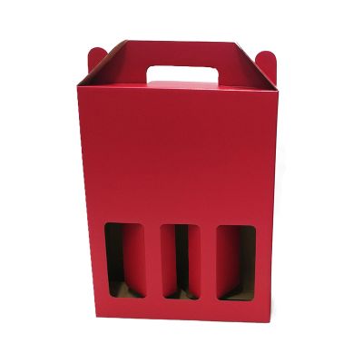 Red Matt 3 Bottle Window Wine Box  