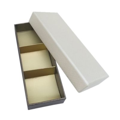 Beige and Bronze Texture Top and Bottom Rigid Box with 3pc Partition Gold Divider 